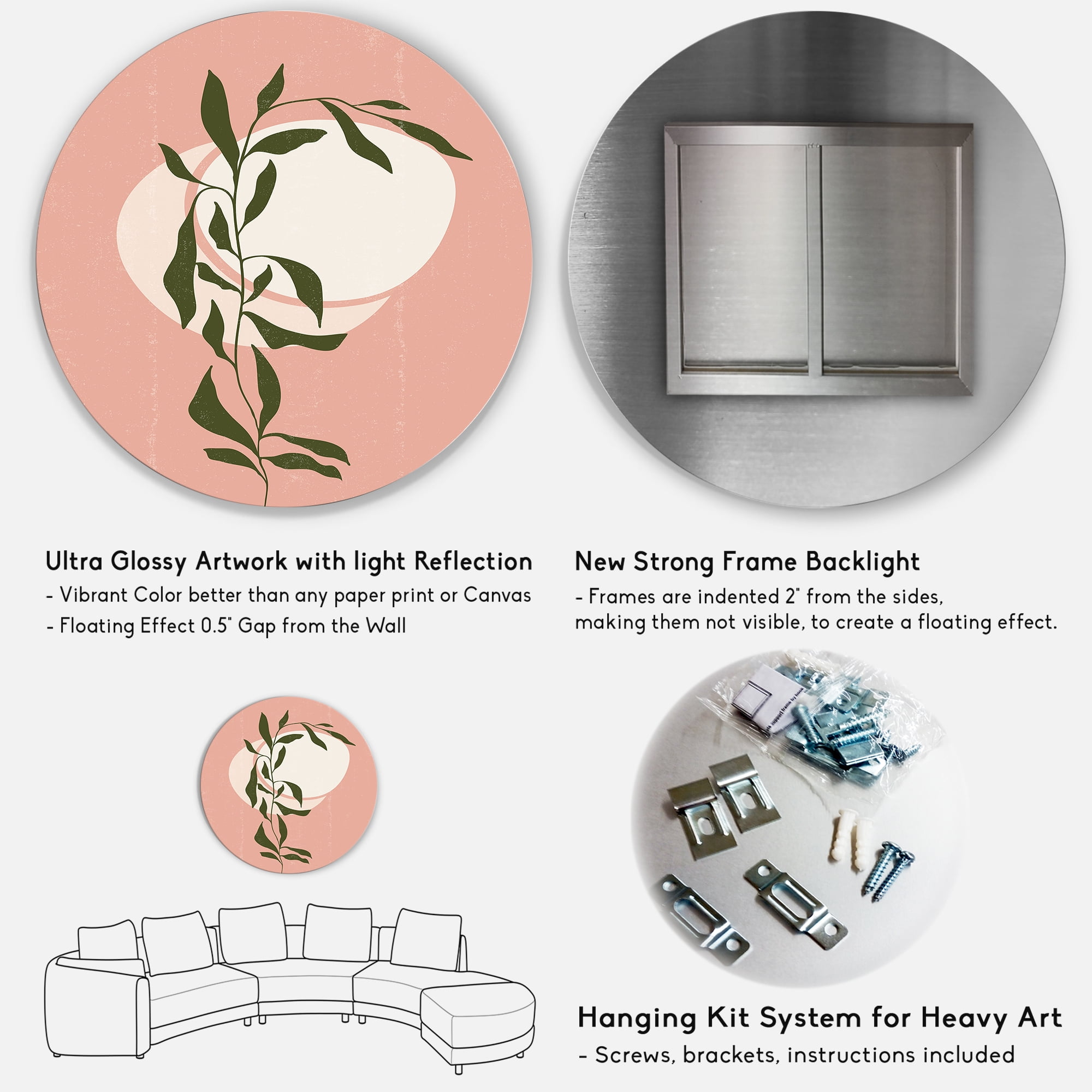 Designart 'Abstract Geometrical Moon and Sun With Leaf VI' Modern Circle Metal Wall Art 23x23 - Disc of 23