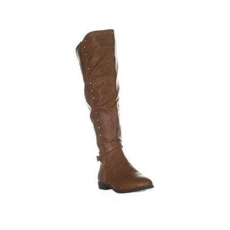 Womens Rialto Ferrell Wide Calf Knee High Studded Boots, Cognac Smooth, 11 (Best Way To Smooth Caulk)