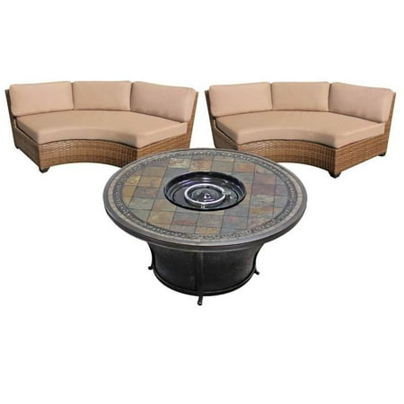 3 Piece Patio Furniture Set With 48 Round Gas Fire Pit Table And