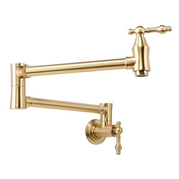 Champagne Bronze Pot Filler Faucet, Wall Mount Folding Kitchen Faucet with Double Joint Swing Arms, Solid Brass Retractable Pot Filler for Stove & Sink