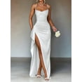 thumbnail image 2 of Women'S Ruffled Satin Spaghetti Strap Ball Gown Bridesmaid Dress Long White L, 2 of 6