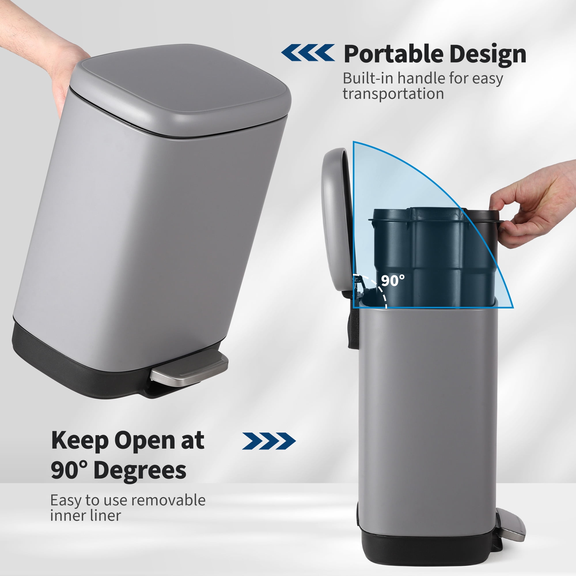 Stainless Steel Trash Can, 3.2 Gallon Lid, Soft Closing Pedal, Fingerprint Resistant, Durable, Suitable for Kitchen Bathroom Trash Can