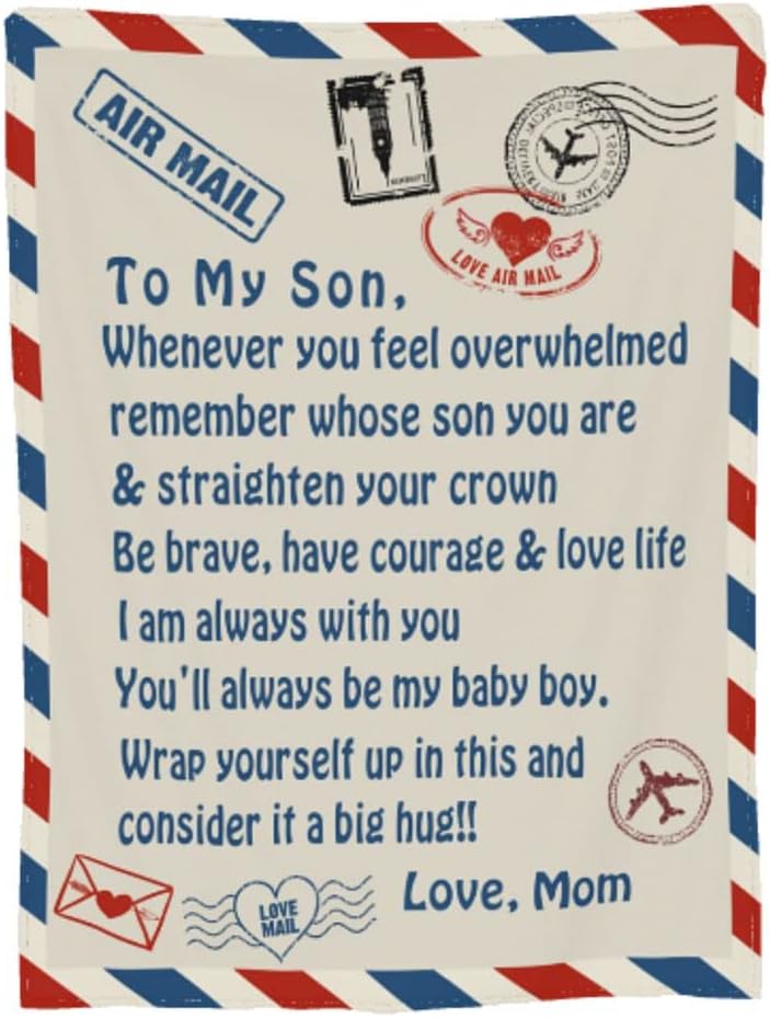 GDAKE to My Son Letter Printed Blanket, Mom for Son Air Mail Blanket