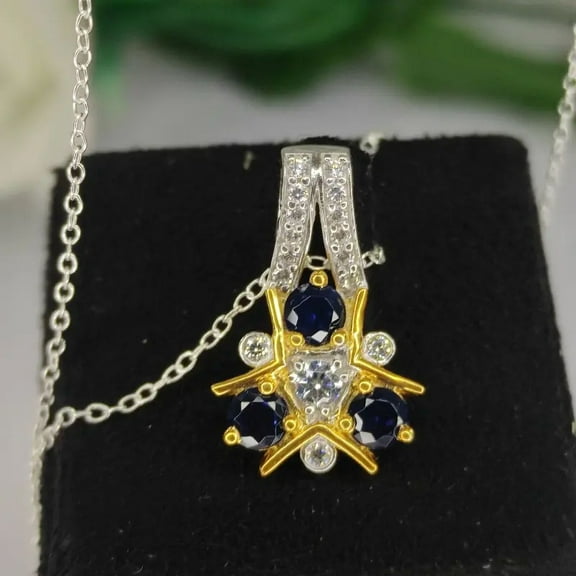Blue & White Sapphire Zelda Triforce Pendant Necklace in 925 Sterling Silver Video Game Jewelry Gifts