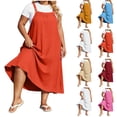 thumbnail image 1 of XiYing Robes pour Femmes Grande Taille, Robe Maxi Décontractée de Mode pour Femmes Grande Taille à Encolure Carrée avec Boutons, Bretelles, Dos Plissé et Détail de Buste,, 1 of 9