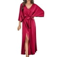 thumbnail image 1 of Vestido midi ajustado de color liso con cuello en V para mujer - Poliéster elástico, corte entallado favorecedor, adecuado para bodas y ocasiones formales, 1 of 8