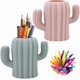 thumbnail image 1 of Rosa, verde - Portalápices, juego de 2 portalápices de escritorio, organizador, estuche para brochas de maquillaje, estuche creativo y divertido con forma de cactus para suministros de oficina, 1 of 5