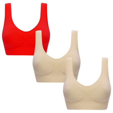 miqiqism 3Pcs Comfortable Anti-Saggy Breasts Bra  Juniors Ultra-Thin Comfort Bralette Wireless Bras  Full Coverage Yoga Solid Brassiere with Removable Pads Red 3X-Large
