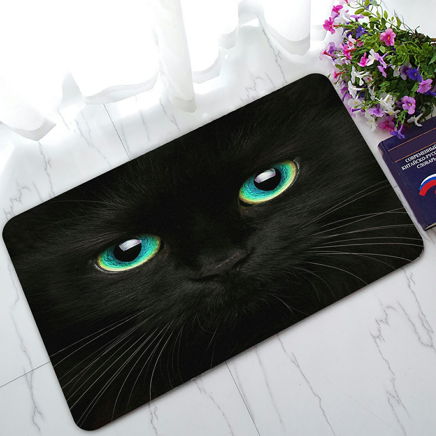 ABPHQTO Cute Muzzle Of A Black Cat Closeup Doormat Entrance Rug Area