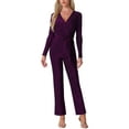 thumbnail image 1 of INSPIRE CHIC Mono de lentejuelas para mujeres con mangas largas profundas, cuello en V, cinturón, ropa de fiesta y club, mono brillante M púrpura oscuro, 1 of 6