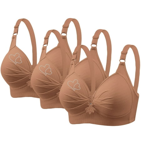 3pc High Support Bras for Women Comfortable No Underwire Sports Bra with Adjustable Strap Womens Breathable Soft V-Neck Bras Daily Bra No Underwire Seamless Bra Khaki S