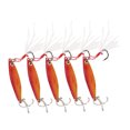 thumbnail image 2 of Señuelos de pesca duros Vib de Metal, 5 uds., 10g, cebos de pesca Jigging, cebo duro Artificial falso con gancho de pluma láser de lentejuelas, color naranja y rojo, 2 of 10
