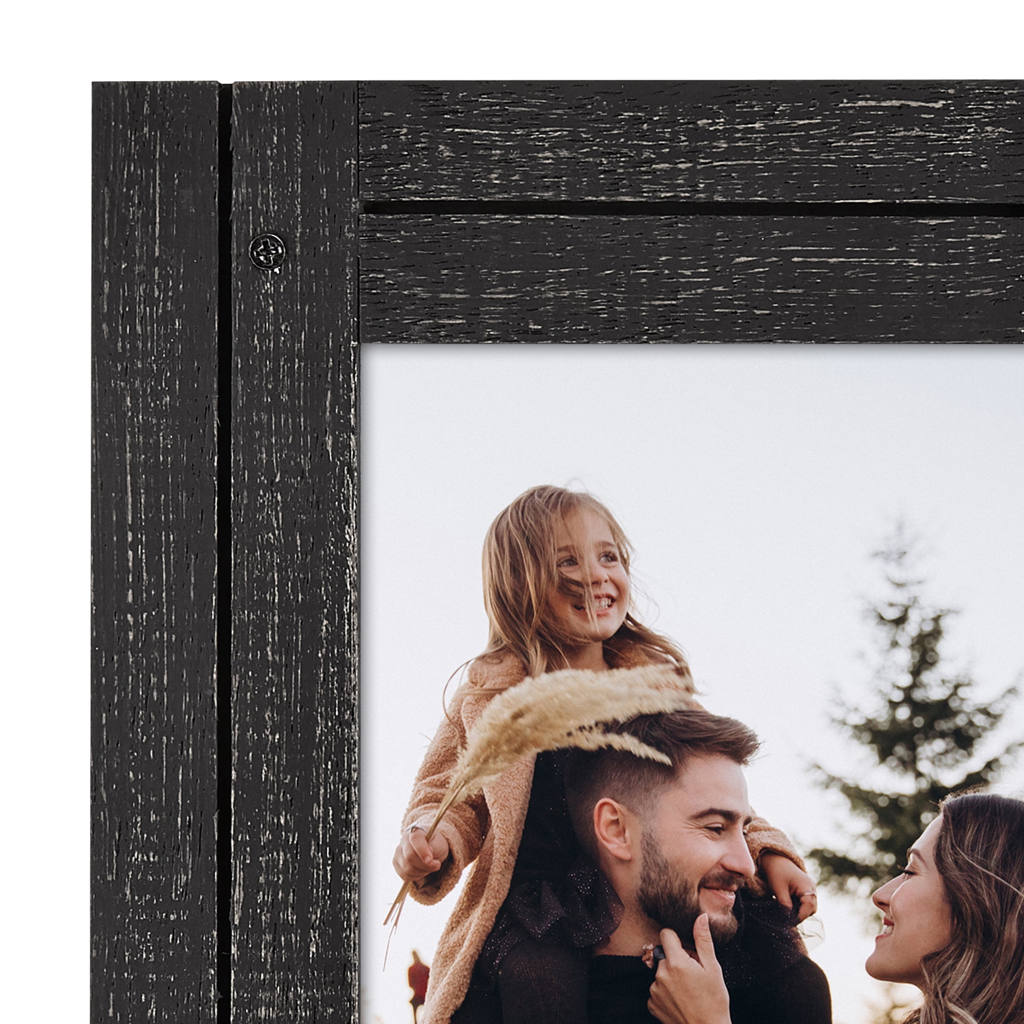 Americanflat 5x7 Hinge Frame Hinged Double Photo Openings Polished Glass Distressed Collage - Charcoal Black