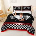 thumbnail image 3 of Manfei Crossed Checkered Flags Full Size Comforter Sets,Modern Racing Pattern Bedding Comforter Set,Black White,Black Reversible,3-Piece,1 Comforter and 2 Pillowcases, 3 of 7