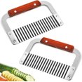thumbnail image 1 of Cuchillo para cortar patatas, juego de 2 cortadores ondulados para patatas fritas y mango de madera, cuchillo ondulado de acero inoxidable para verduras, frutas y gofres (marrón oscuro), 1 of 5