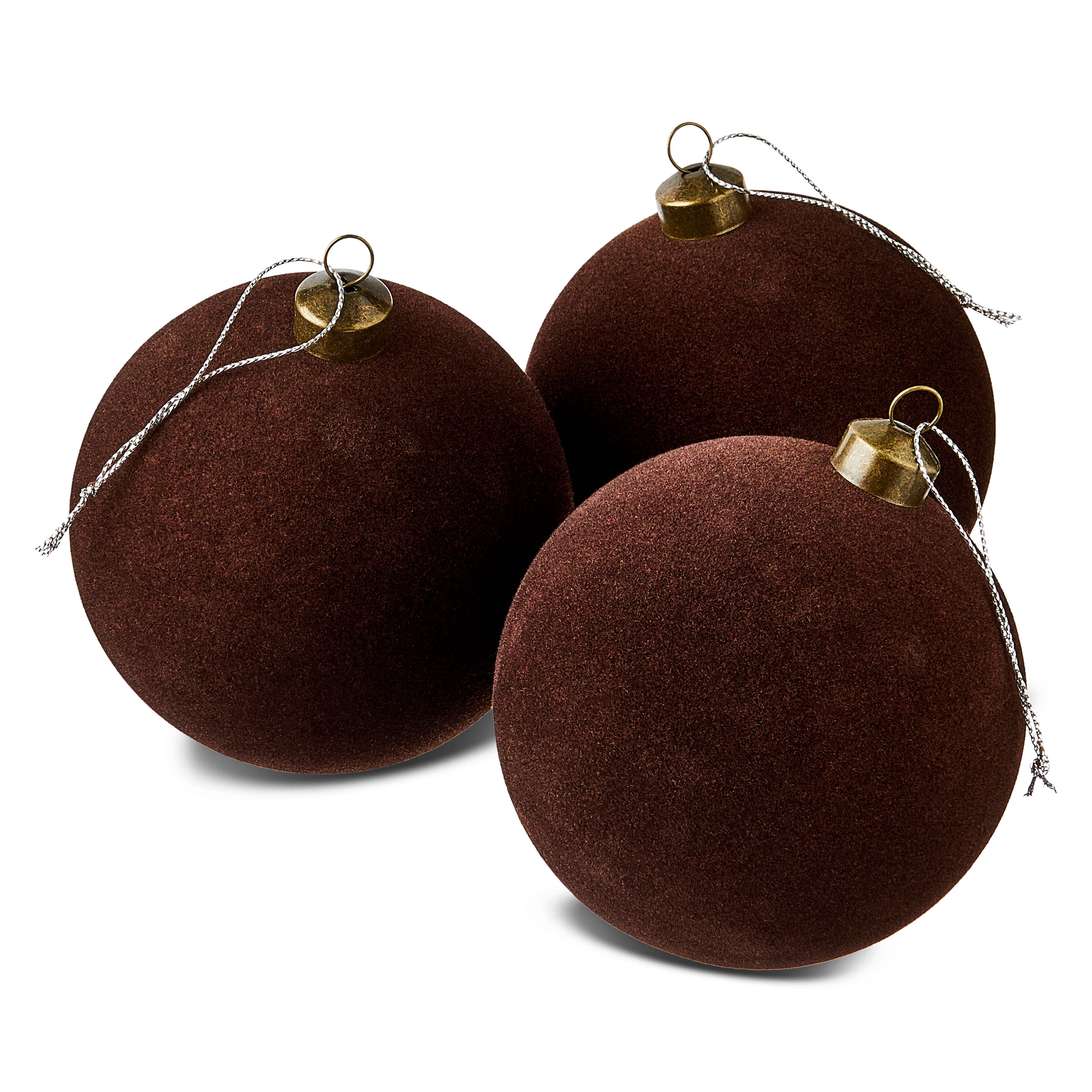 4 Count Dark Brown Velvet-Feel Ball Christmas Ornaments, 4.5", by Holiday Time