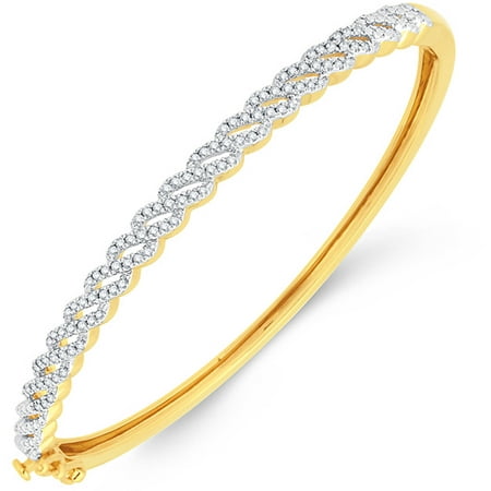 1/2 Carat T.W. Diamond Yellow Gold Plating over Sterling Silver Women's Bangle