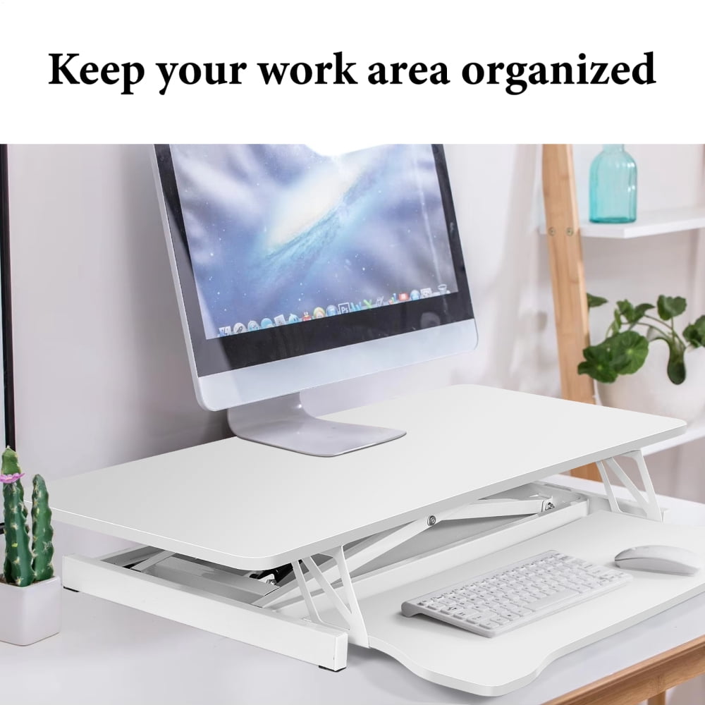 Height Adjustable Standing Desk Converter, 37in Desk Riser with Keyboard Tray for Home, School (White)