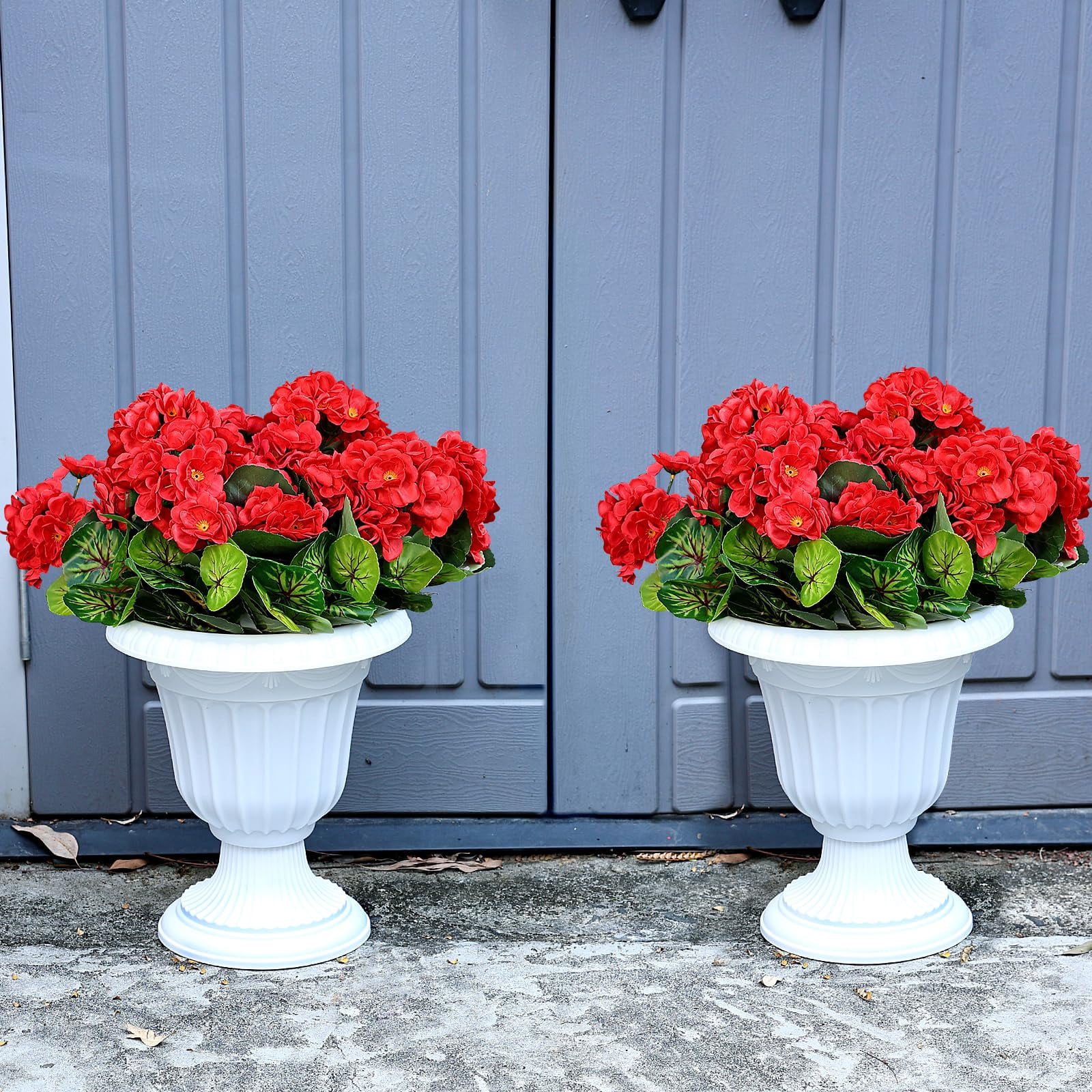 Set of 2 Artificial Flowers Potted for Outdoor, Pre-Made Faux Geranium Plants in Pots UV Resistant Pink Silk Fake Flower Large Potted Plant for Gardens Yards Patios Paths Home Decor - Pink