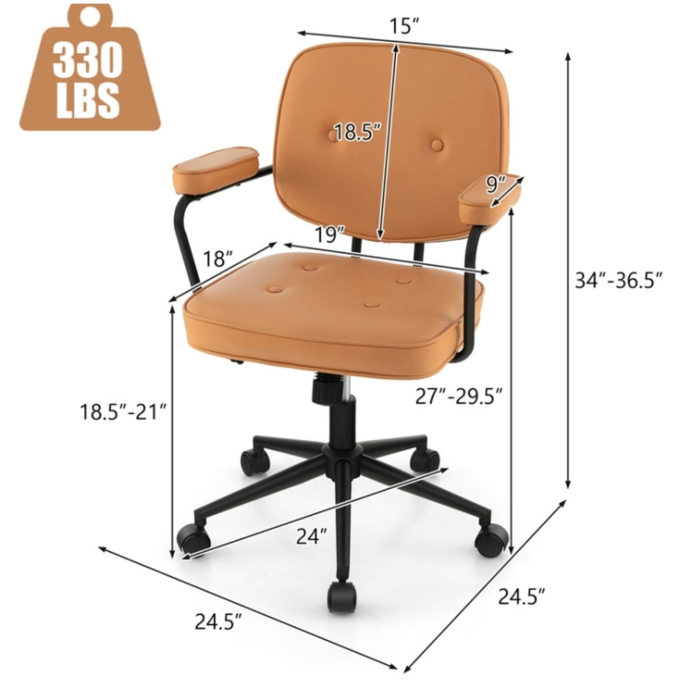 Demi Bonn PU Leather Office Chair with Rocking Backrest and Ergonomic Armrest for Home, Bedroom, Study, Orange