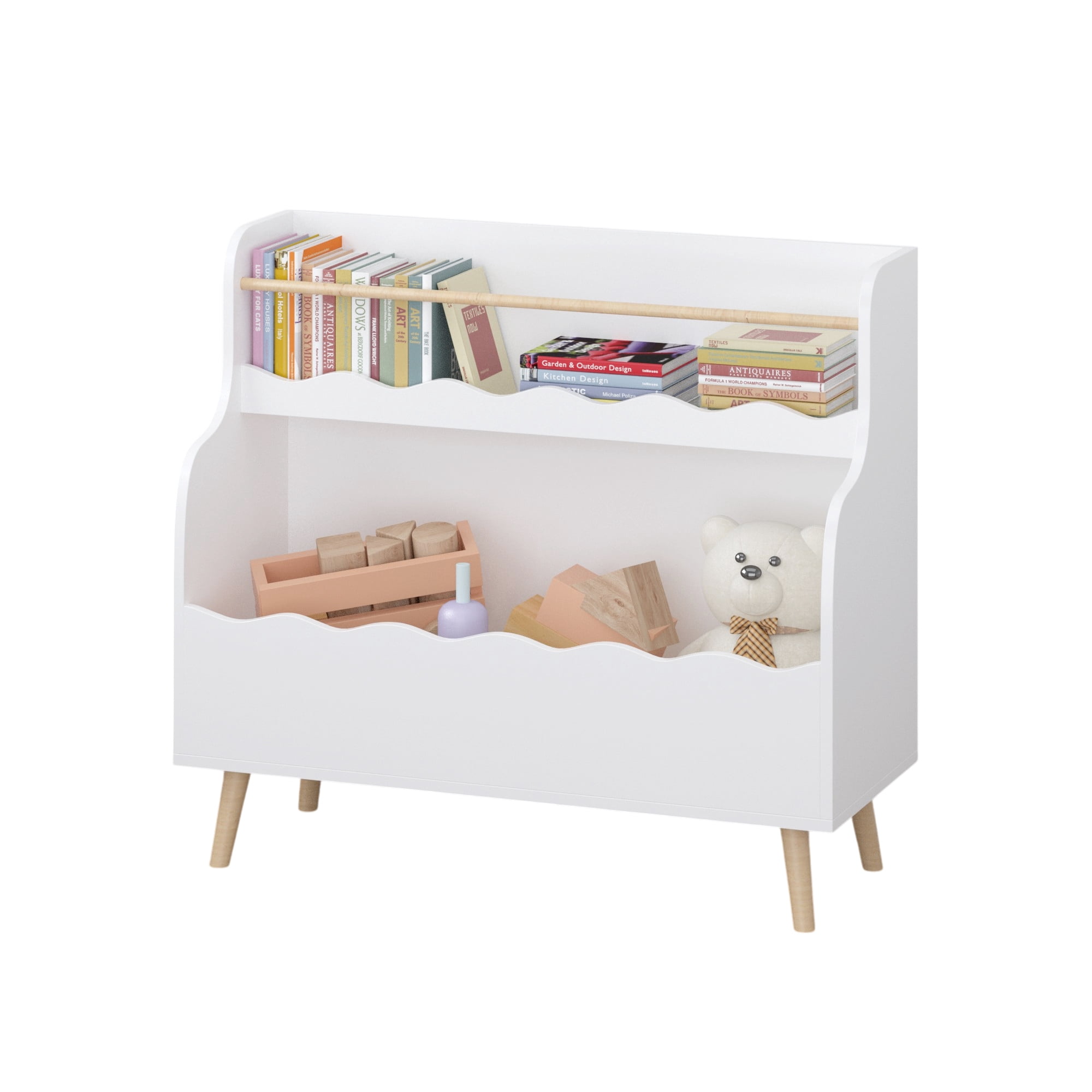 Yoneston Kids Bookcaes, 2-Tier Children's Bookshelf with Toy Storage Organizer for Kids Room,Classroom, Bedroom, White