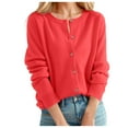 thumbnail image 1 of 2025 Women's Cardigan Sweater Classic Button Up Cardigan Crew Neck Button Collar Womens Loose Cardigan Knit Front, 1 of 4