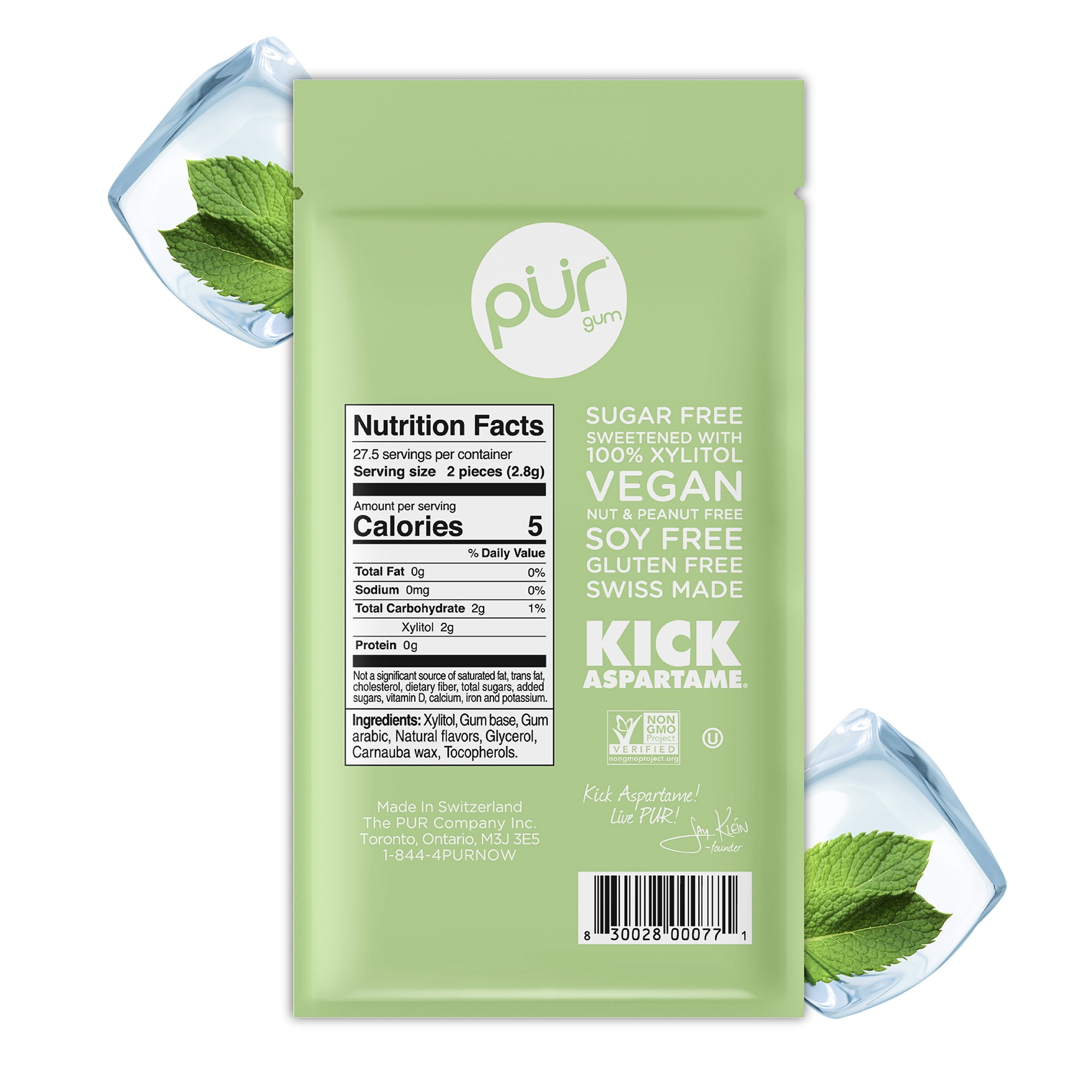 PUR Gum, Aspartame Free, Sugar Free & 100% Xylitol, Coolmint Chewing Gum, 55 Pieces, Pack of 12