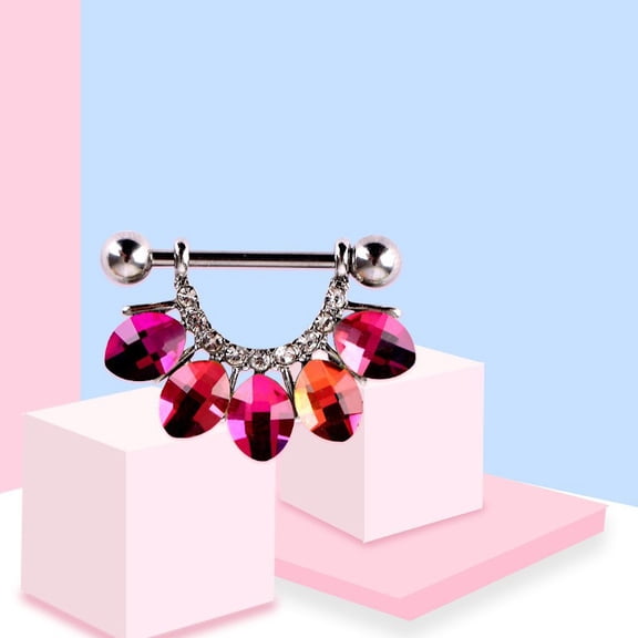 304 and 316 Surgical Stainless Steel Nipple Rings with Rhinestone Fuchsia 19mm