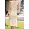 thumbnail image 5 of Women'S 2025 Sleeveless Knitted Dress Crew Neck Side Slit Bodycon Knit Slim Fit Midi Dress apricot S, 5 of 9