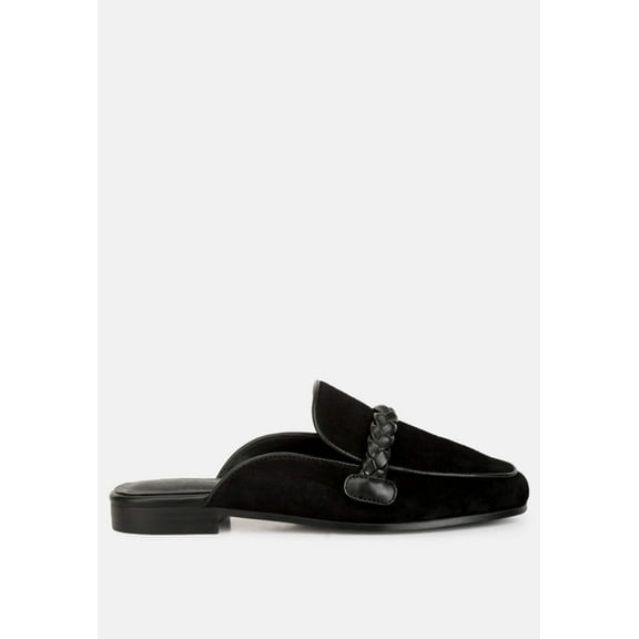 Lavinia Suede Leather Braided Detail Mules In Black