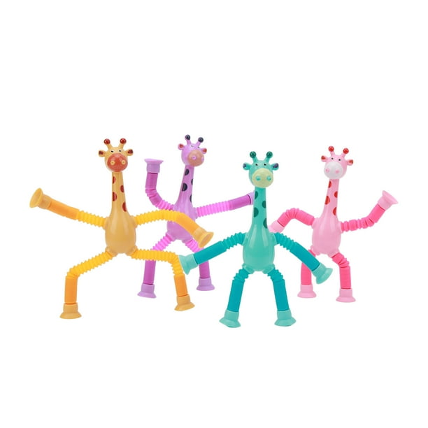 4 piezas de juguete de tubo de jirafa con ventosa telescópica, juguete de jirafa de dibujos animados, rompecabezas, juego interactivo de descompresión para padres e hijos.