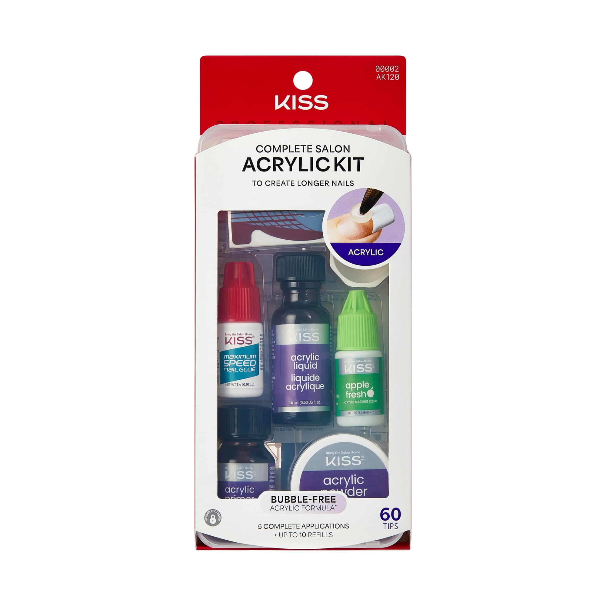 Kiss Complete Salon Acrylic Kit, Long Squoval Press-On Nails, White, 60 Pieces