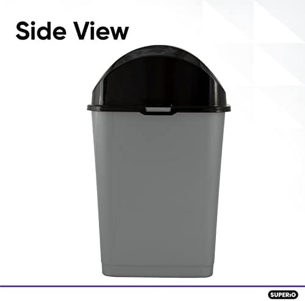 Superio Trash Can for Dorm Room with Lid 4.5 Gallon Plastic Garbage Can with Swing Top Lid, Medium Slim Waste Bin with Cover for Home, Kitchen, Office, Bedroom, Bathroom, College- 18 Qt (Grey/Black 2)