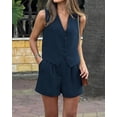 thumbnail image 4 of PRETTYGARDEN Women Summer 2 Piece Outfits V Neck Sleeveless Button Down Vest Shorts Sets Business Work Matching Set, 4 of 8