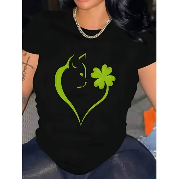 Camiseta ligera de algodón estampada para mujer: Camisa de manga corta cómoda con cuello redondo, 1 pieza, camiseta informal