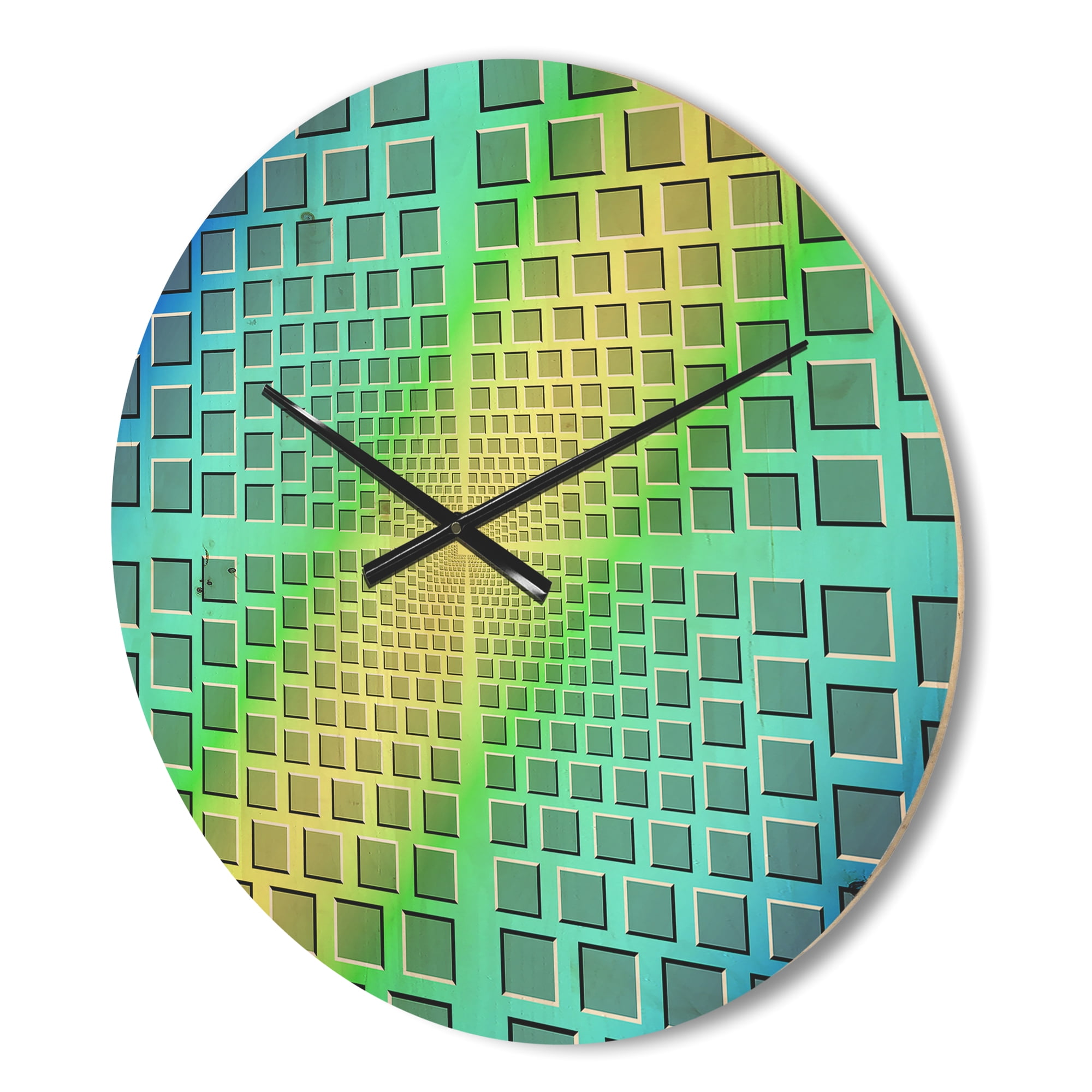 Designart 'Yellow and Purple Optical Illusion ' Modern Wood Wall Clock