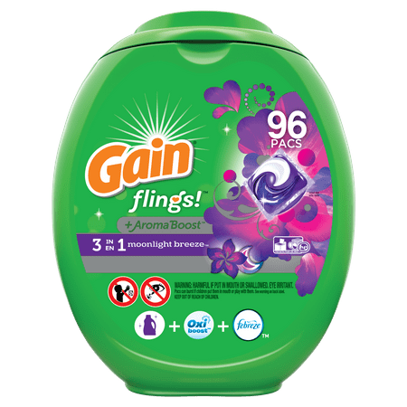 Gain flings! Liquid Laundry Detergent Pacs, Moonlight Breeze, 96