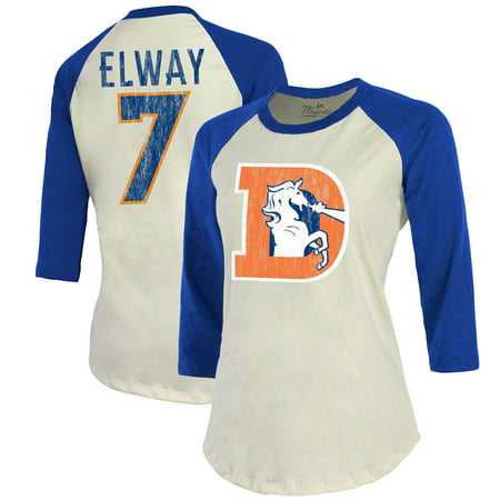John Elway Denver Broncos Majestic Threads Women's Vintage Inspired Player Name & Number 3/4-Sleeve Raglan T-Shirt - Cream/Royal