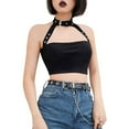 thumbnail image 5 of Women Summer Tops Women Fashion Sexy Casual Choker Buckle Neck Crop Bandeau Tops Daddy Top for Camisole Set Striped Top Camisole plus Size Long Buckle for Design Black L, 5 of 9