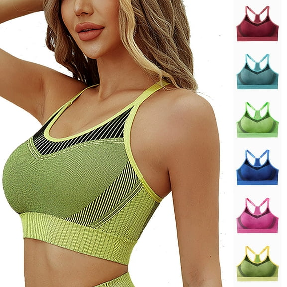 Feancey Fashion Sports Bras for Women Colorblock Casual Racerback Yoga Bra Supportive Wirefree Workout Brassiere Seamless Undershirt Red Free Size