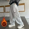 thumbnail image 2 of ibiyuan Girls Lined Cargo Pants Winter Fall Sportswear Stylish Warm Kids Outfit Comfortable Durable Playwear Grey,8-9, 2 of 4