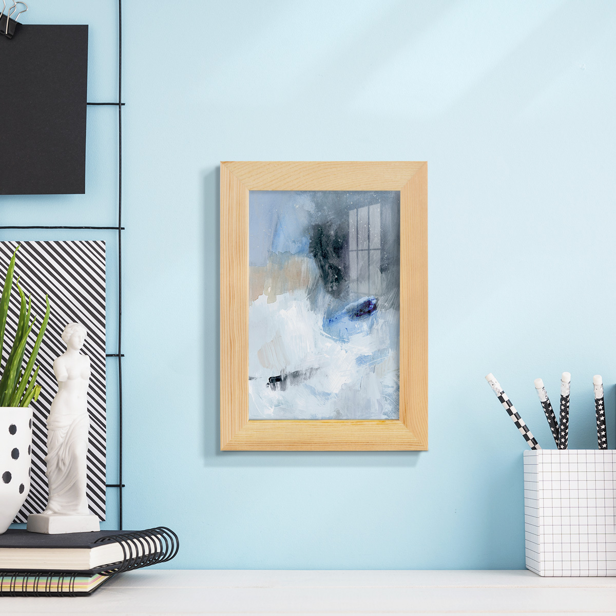 Welle II - Framed Print w/glass - Natural Wood