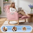 thumbnail image 5 of Teddy Fabric & PU Upholstered Nursery Rocking Chair with Adjustable Footrest, Two Side Pockets, High Backrest & Solid Wooden Legs, Comfortable Glider Armchair for Nursery, Living Room, Bedroom, 5 of 7