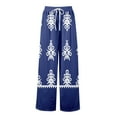 thumbnail image 3 of Women's Geometric Print Palazzo Pants - High Waist Wide Leg Bohemian Summer Casual Trousers with Elastic Waist ,Dark Blue,M, 3 of 7