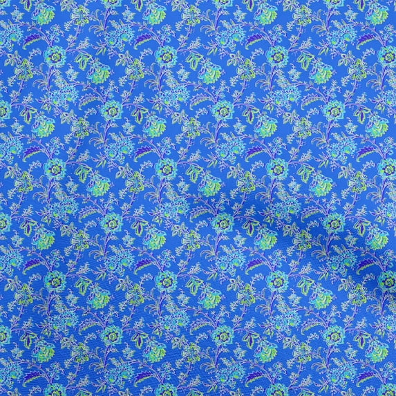 oneOone Rayon Medium Blue Fabric Floral Sewing Material Print Fabric By The Yard 56 Inch Wide
