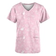 thumbnail image 5 of Zedker Easter T-Shirt - Women Fashion Casual Loose Easter Printed Pocket Short Sleeve V-Neck Nursing Uniform Top Pink XXXL, 5 of 6