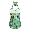 thumbnail image 2 of FKELYI Tropical Plam Tree Frangipani Flower Print Halter Swimwear One Piece Swimsuit with Soft Pad for Women Tummy Control Bathing Suits Breathable Monokini for Lady Summer Beach, L, 2 of 6