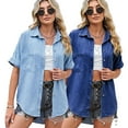 thumbnail image 2 of YTDSCS Womens Button Denim Shirts Short Sleeve Casual Blouses Tops Solid Lapel Jeans Shirt for Women's S -XL, 2 of 8