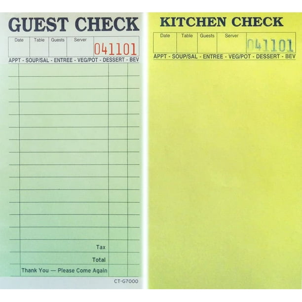 6.75" H x 3.5" W Carbonless Guest Check / Kitchen Check