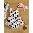 thumbnail image 2 of Liacowi Infant Baby Girls Cute Romper Cow Spots Print Sleeveless Bodysuit Summer Backless One-Piece Clothes with Headband, 2 of 9